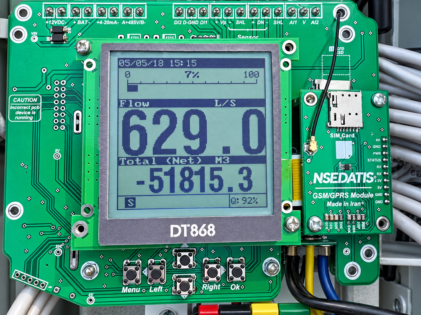 نمایشگر فلومتر DT8648 و ماژول ارتباطی GSM GPRS در مرحله راه‌اندازی پروژه