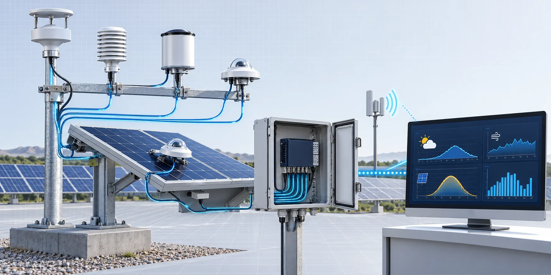 معماری اتصال سنسورهای هواشناسی نیروگاه خورشیدی به دیتالاگر و SCADA