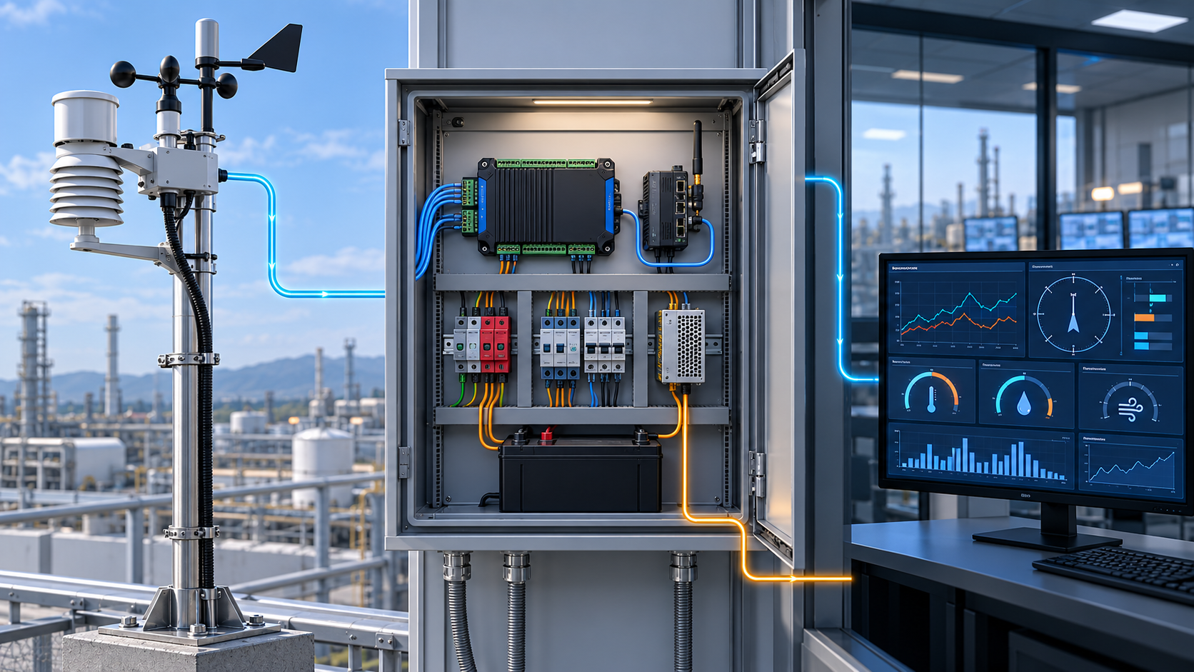 معماری اتصال سنسور هواشناسی به دیتالاگر و سامانه SCADA